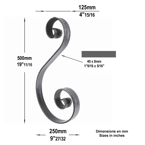 Volute forge en S H500mm 40x8mm Volute grande section Volute