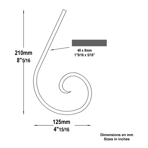 Volute demi C H210mm 40x8mm Volute grande section Volute