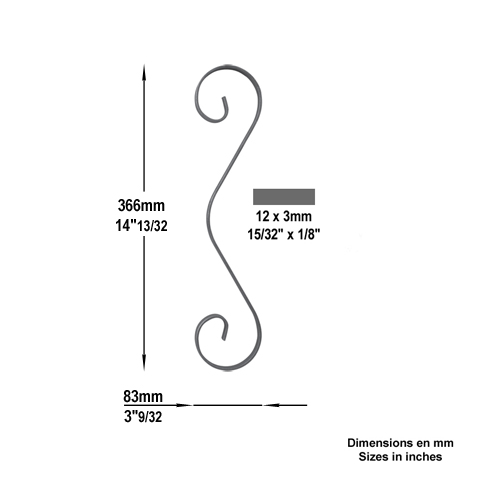 Volute en forme de 3 H366x83mm 12x3mm Volute assemble Volute