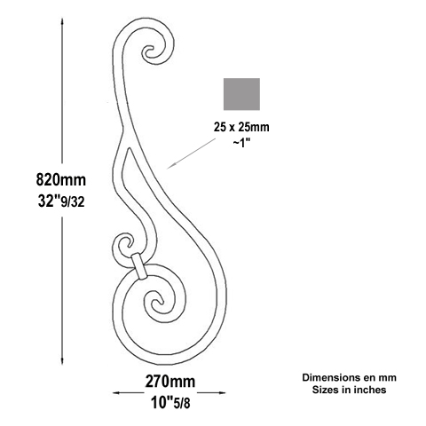 Volute assemble H820mm 25x25mm Volute grande section Volute