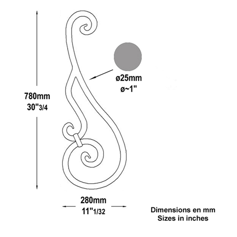 Volute assemble H780mm 25mm Volute grande section Volute