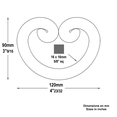 Volute noyaux en C H120mm 16x16mm Volute extrmit noyau Volute