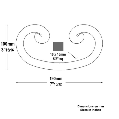 Volute noyaux en C H190mm 16x16mm Volute extrmit noyau Volute