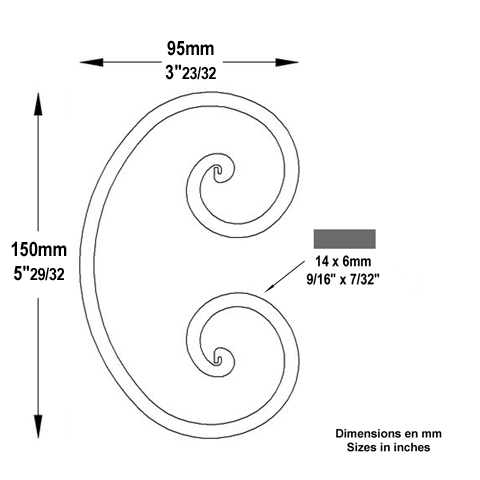 Volute noyaux en C H150mm 14x6mm Volute extrmit noyau Volute