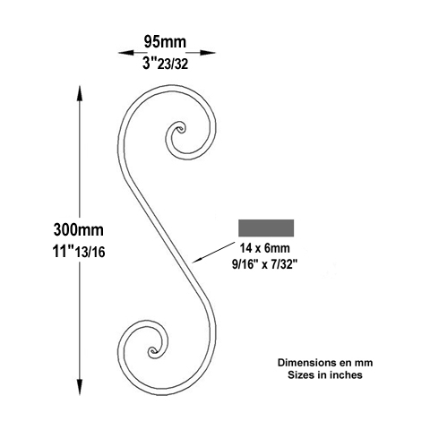 Volute noyaux en S H300mm 14x6mm Volute extrmit noyau Volute