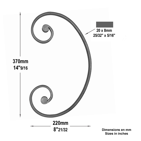 Volute noyaux en C H370mm 20x8mm Volute extrmit noyau Volute