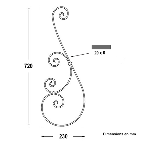 Volute alu en S H720mm 20x6mm Volute assemble Volute