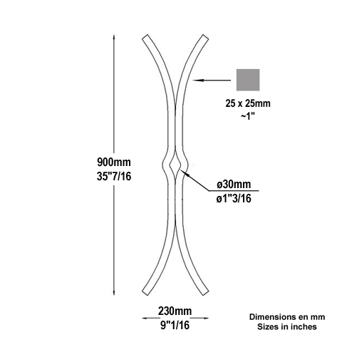 Tirant acier H900x230mm 25x25mm Tirant D30 Clef de tirant