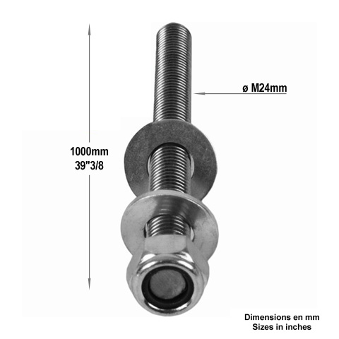 Axe M24 acier zingu pour tirant Tirant D30 Clef de tirant