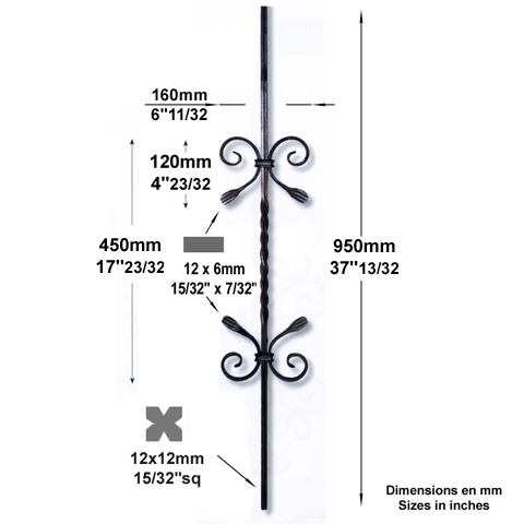 Balustre assembl H950mm 12x12mm Acier assembl Balustre