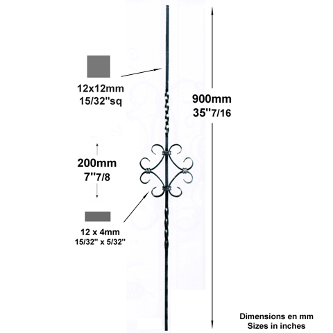 Balustre assembl H900mm 12x12mm Acier assembl Balustre