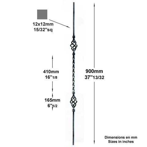 Balustre pigne H950mm 12x12mm Acier assembl Balustre