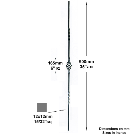 Balustre pigne H900mm 12x12mm Acier assembl Balustre