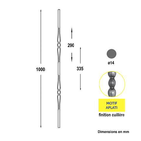 Balustre forg H1000mm 14mm Acier forg Balustre