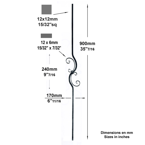 Balustre assembl H900mm 12x12mm Acier assembl Balustre