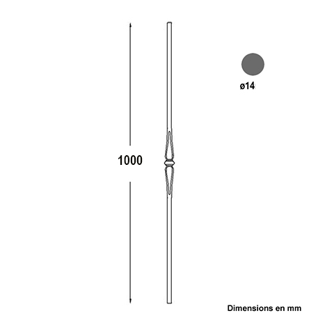 Balustre forg H950mm 14mm Acier forg Balustre