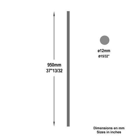 Balustre rond lisse H950mm 12mm Acier droit Balustre