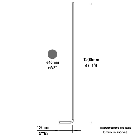 Balustre coud H1200mm 16mm Acier coud Balustre