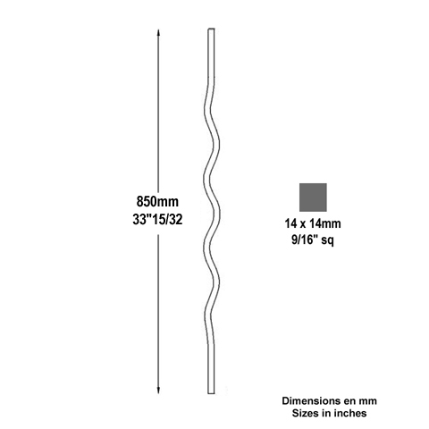 Balustre ondul H850mm 14x14mm Acier ondul Balustre