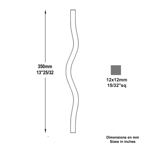 Balustre ondul H350mm 12x12mm Acier ondul Balustre