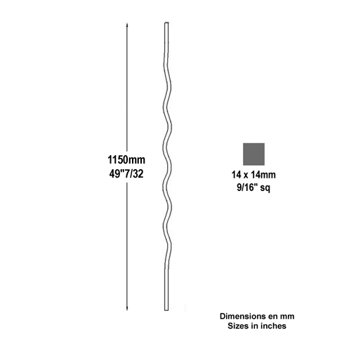 Balustre ondul H1150mm 14x14mm Acier ondul Balustre