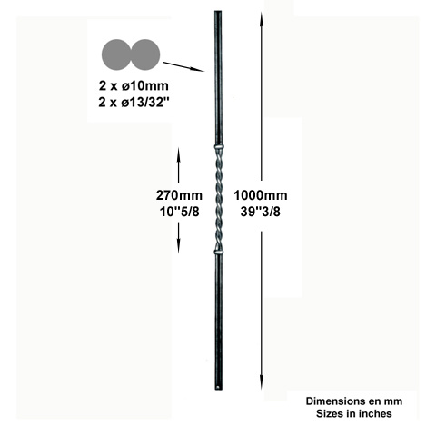 Balustre artdco H1000mm 2x10mm Acier artdco Balustre