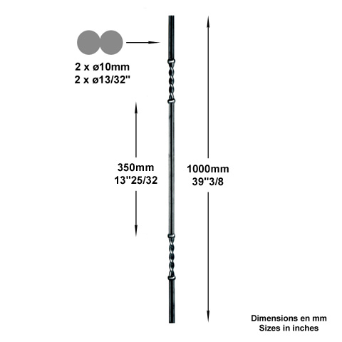 Balustre artdco H1000mm 2x10mm Acier artdco Balustre