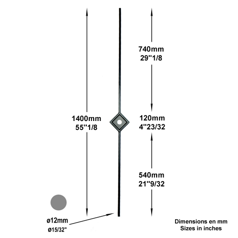 Balustre art dco H1400mm 14mm Acier artdco Balustre