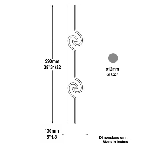 Balustre art dco H990mm 12mm Acier artdco Balustre