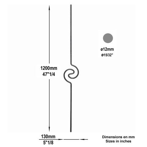 Balustre art dco H1200mm 12mm Acier artdco Balustre