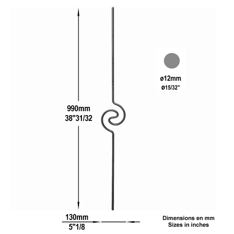 Balustre art dco H990mm 12mm Acier artdco Balustre