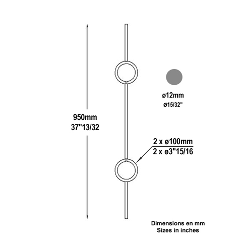 Balustre art dco H950mm 12mm Acier artdco Balustre