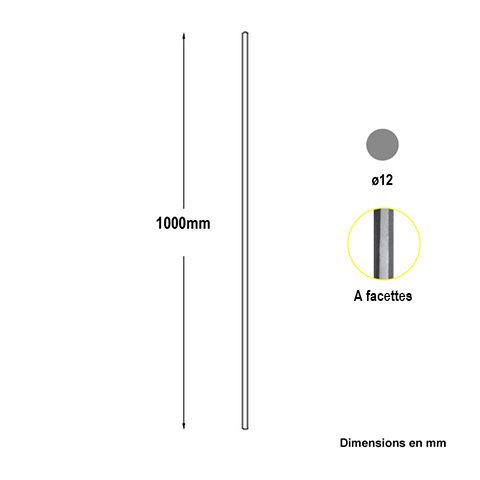 Balustre martel H1000mm  12mm Acier droit Balustre