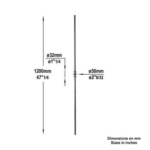 Balustre forg 1 motif H1200mm 14mm Acier forg Balustre