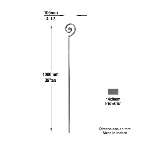 Balustre art dco H1000x105 14x8mm Panneau Art Dco Panneau dcoratif