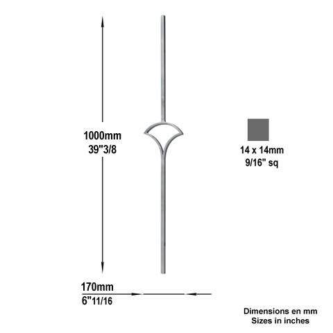 Balustre lotus H1000x170mm 14x14mm Panneau lotus Panneau dcoratif