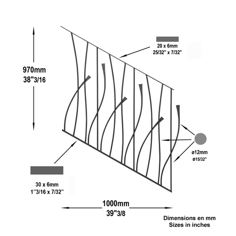 Panneau d`escalier design courbe H970x1000 12mm Panneau Design Courbe Panneau dcoratif