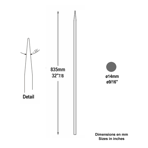 Barreau appoint 14mm 835mm Barreau 14mm Barreau appoint