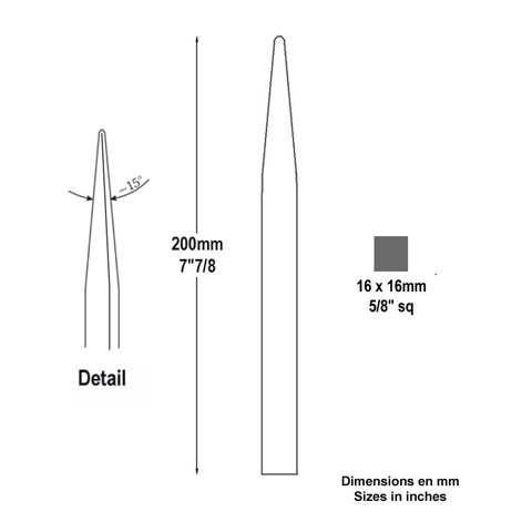 Barreau appoint 16x16mm 200mm Barreau 16x16mm Barreau appoint