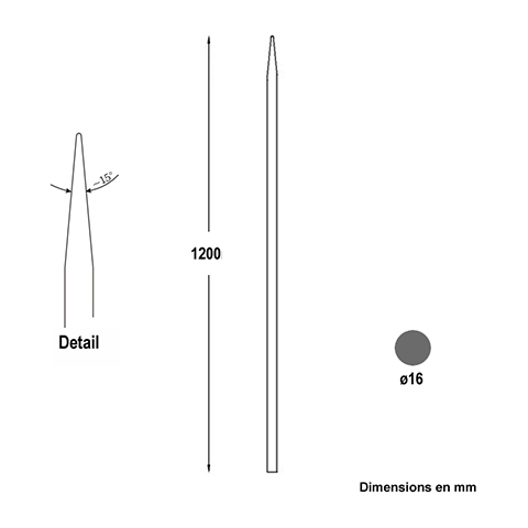 Barreau appoint 16mm 1200mm Barreau 16mm Barreau appoint