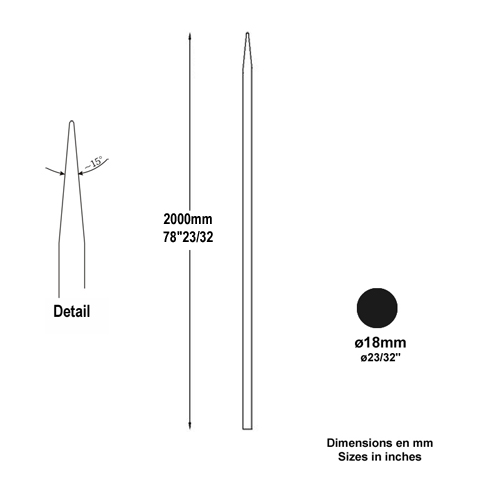 Barreau appoint 18mm 2000mm Barreau 18mm Barreau appoint