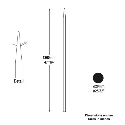 Barreau appoint 20mm 1200mm Barreau 20mm Barreau appoint