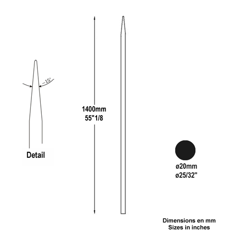 Barreau appoint 20mm 1400mm Barreau 20mm Barreau appoint