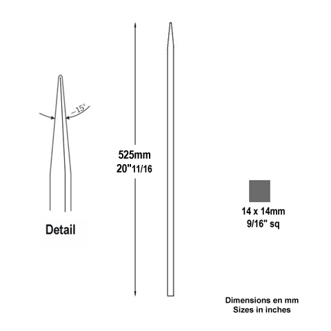 Barreau appoint 14x14mm 525mm Barreau 14x14mm Barreau appoint