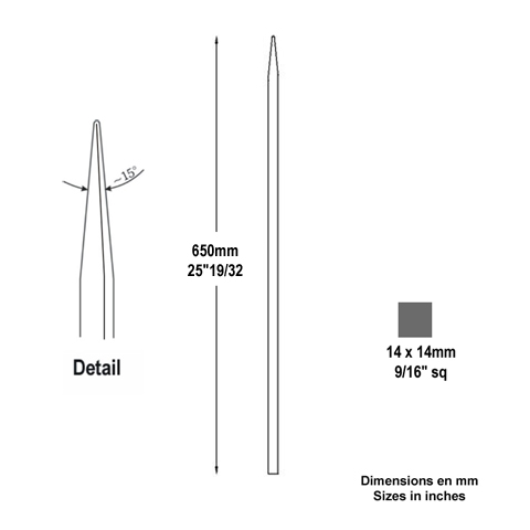 Barreau appoint 14x14mm 650mm Barreau 14x14mm Barreau appoint