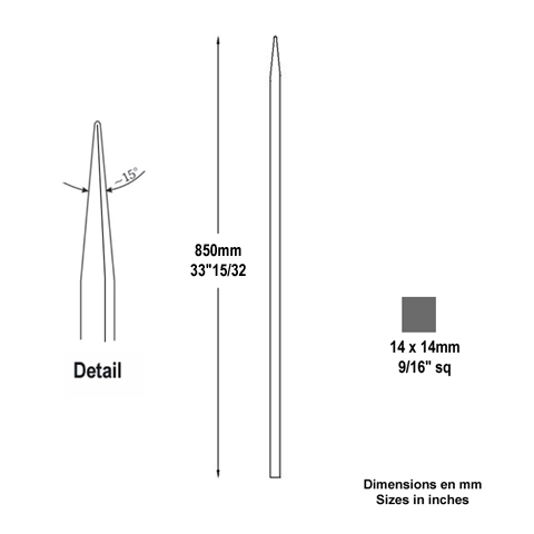 Barreau appoint 14x14mm 850mm Barreau 14x14mm Barreau appoint