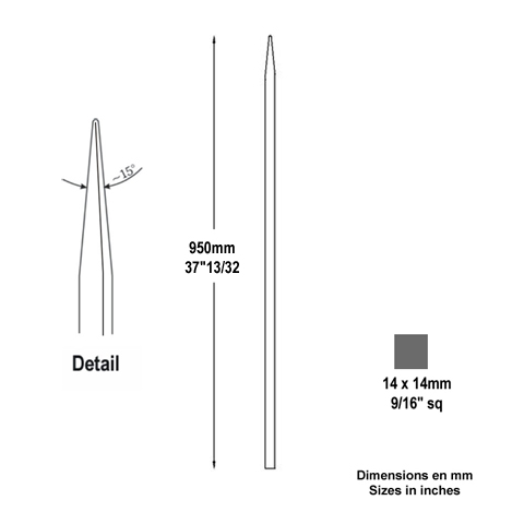 Barreau appoint 14x14mm 950mm Barreau 14x14mm Barreau appoint