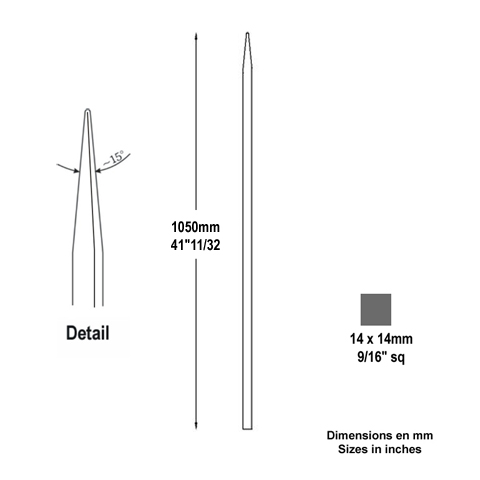 Barreau appoint 14x14mm 1050mm Barreau 14x14mm Barreau appoint