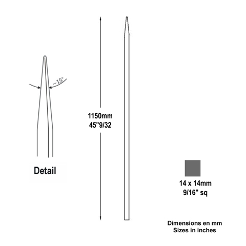 Barreau appoint 14x14mm 1150mm Barreau 14x14mm Barreau appoint