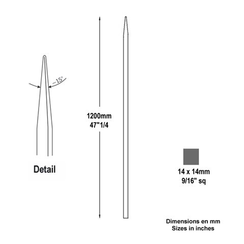 Barreau appoint 14x14mm 1200mm Barreau 14x14mm Barreau appoint